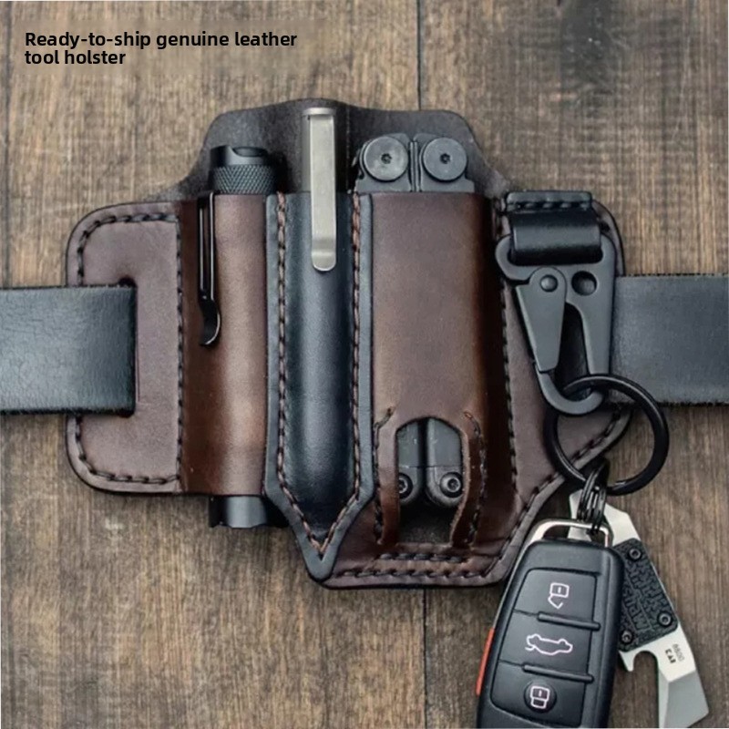 Edc Carry Belt Pouch - Leren EDC gereedschapstas, outdoor tactische zaklamp